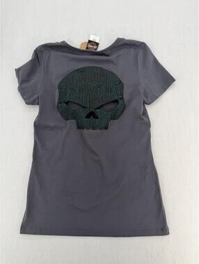 Harley Davidson Women's T-Shirt Size M Gray Skull Cutout Classic Streetwear